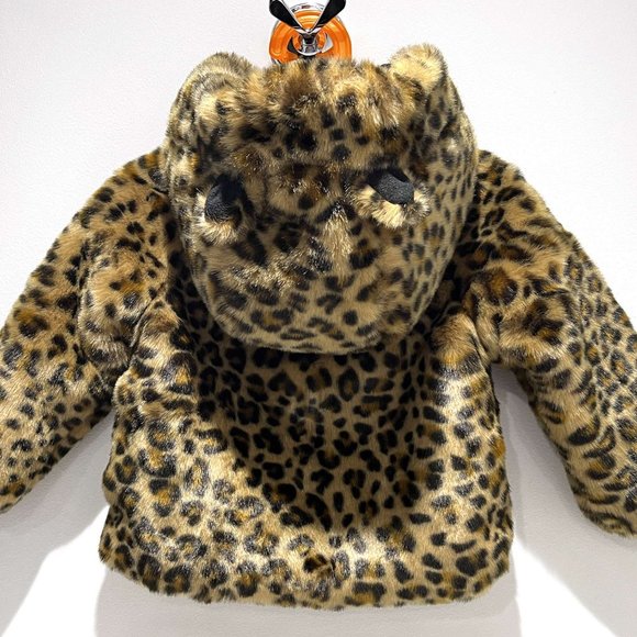 Baby Gap - Girls Cheetah/Leopard faux-fur jacket with ears on hood, Size 2, NWOT - Picture 1 of 4
